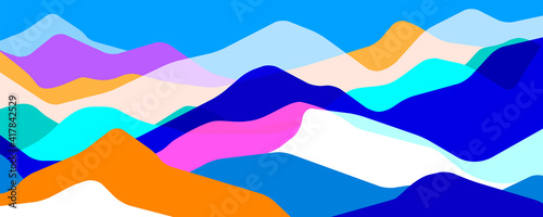 Multicolor mountains, translucent waves, abstract color glass shapes, modern background, vector design Illustration for you project