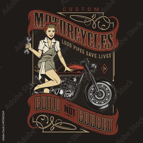 Motorcycle repair service vintage emblem