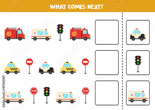 What comes next game with cartoon transport.