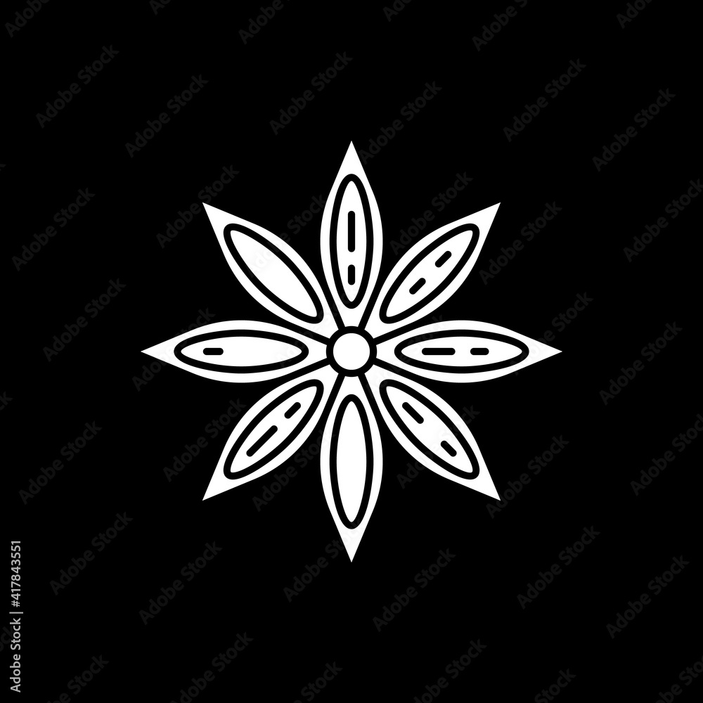 Anise star dark mode glyph icon. Seasoning for food flavoring. Spice for mulled wine. Herb for cooking. Ingredient for cookery. White silhouette symbol on black space. Vector isolated illustration Anise star dark mode glyph icon. Seasoning for food flavoring. Spice for mulled wine. Herb for cooking. Ingredient for cookery. White silhouette symbol on black space. Vector isolated illustration