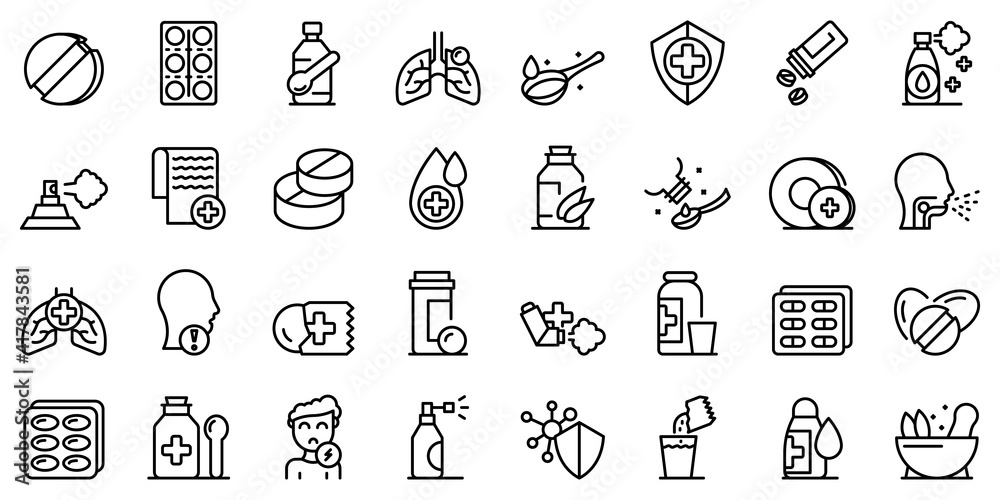 Fototapeta premium Cough drops icons set. Outline set of cough drops vector icons for web design isolated on white background