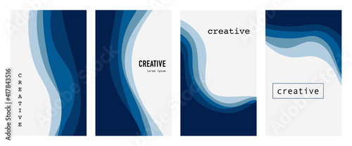 Vector set of abstract creative backgrounds in modern minimal trendy blue layer with sample text - design templates for social media stories, business presentations, flyers, posters, banner, brochure.