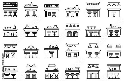 Bar counter icons set. Outline set of bar counter vector icons for web design isolated on white background