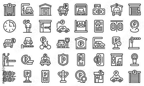 Paid parking icons set. Outline set of paid parking vector icons for web design isolated on white background