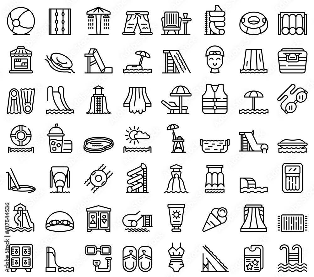 Water park icons set. Outline set of water park vector icons for web design isolated on white background Water park icons set. Outline set of water park vector icons for web design isolated on white background