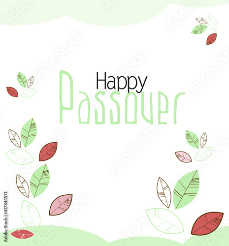 Happy Passover card with floral decoration, Passover in Hebrew. Vector illustration