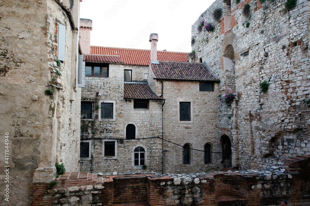 Houses buit on the remains of Diocletians Palace. Split, Croatia