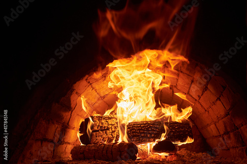 traditional wood fire oven inside hot © AlexLit