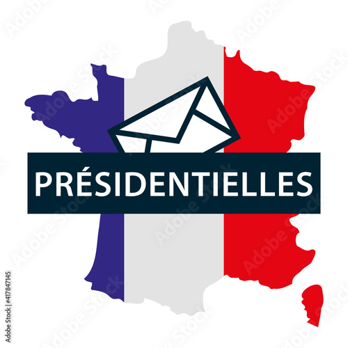Elections présidentielles. Carte de France aux couleurs du drapeau français avec bulletin de vote. Illustration vectorielle.