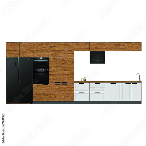 Contemporary style kitchen made of wood and painted MDF photo