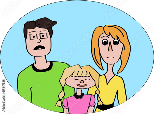 parent and child. Happy large family portrait. Father, mother and daughter. Family together. Vector illustration in a flat style 