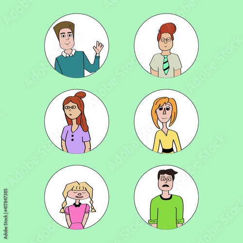 set of people. Set different person portrait. Men and women peeping, staring, smiling cartoon characters collection. vector