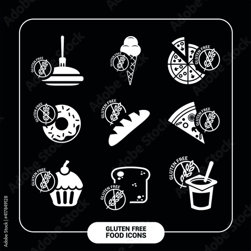 Vector image. Icons of different types of gluten free food.