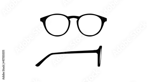 Vector isolated Illustration of a Glasses Frame. Black glasses Frame Front and Side View