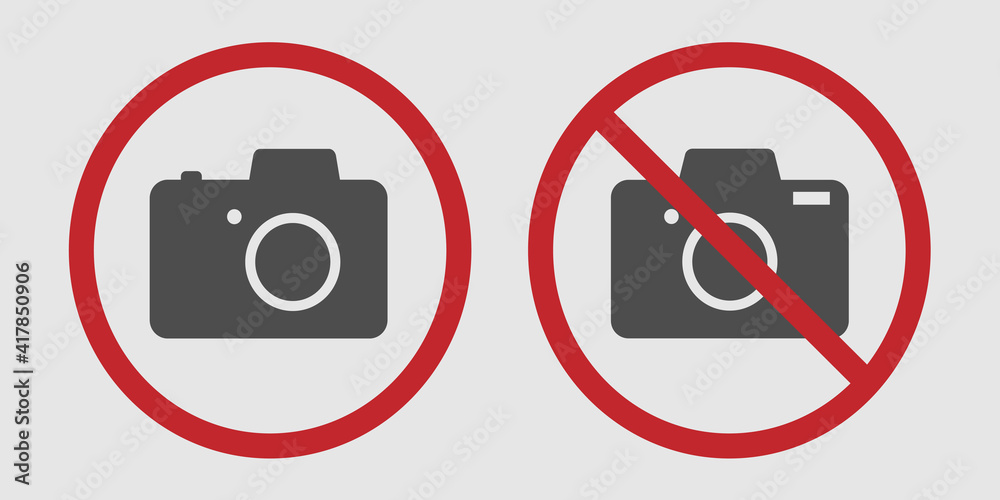 Do not take photo prohibition. Vector signs illustration on a light grey background.