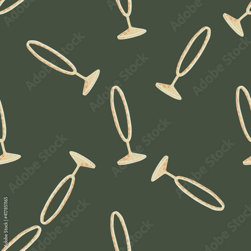 Minimalistic style seamless pattern with random light circus ring ornament. Pale green olive background.