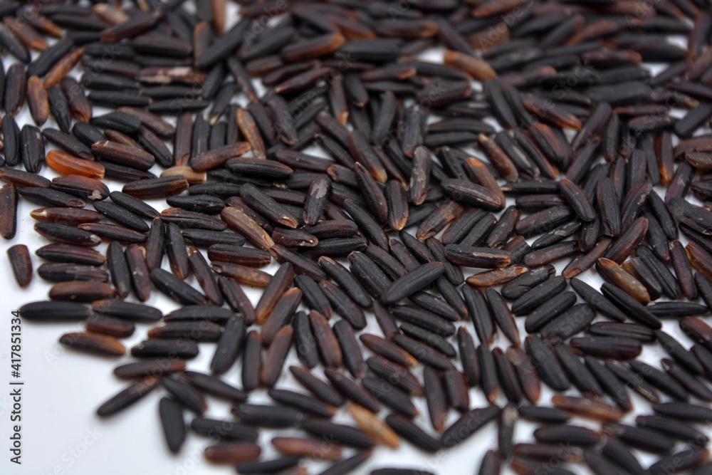 Wild unwanted handsome black rice raised on a white background. Wild unwanted handsome black rice raised on a white background.