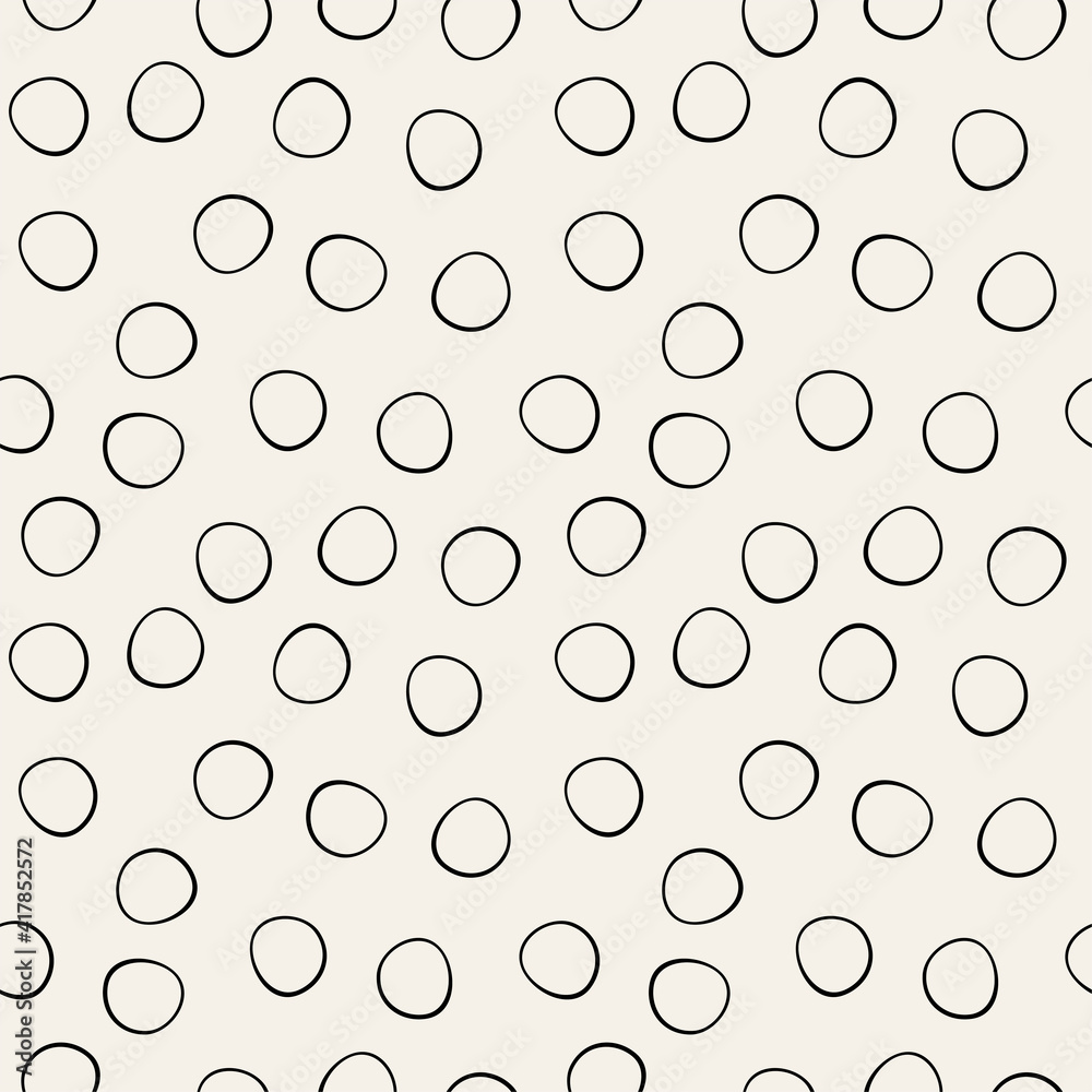 Vector seamless pattern. Randomly spaced rings. Abstract geometric background. Scattered monochrome dots. elements. Straggling chaotic dots.