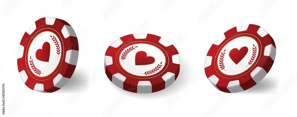 Red casino chips for poker or roulette. Realistic 3d. Elements to design logo, website or banner. Vector illustration isolated on white background. Red casino chips for poker or roulette. Realistic 3d. Elements to design logo, website or banner. Vector illustration isolated on white background.