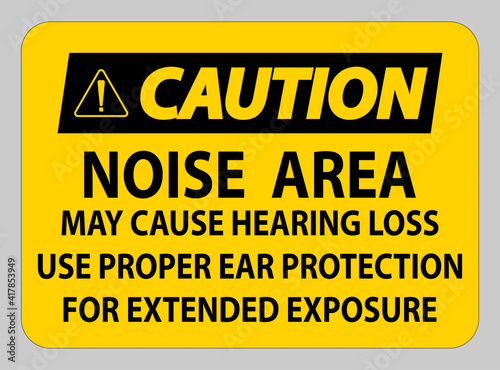 Caution PPE Sign, Noise Area May Cause Hearing Loss, Use Proper Ear Protection For Extended Exposure