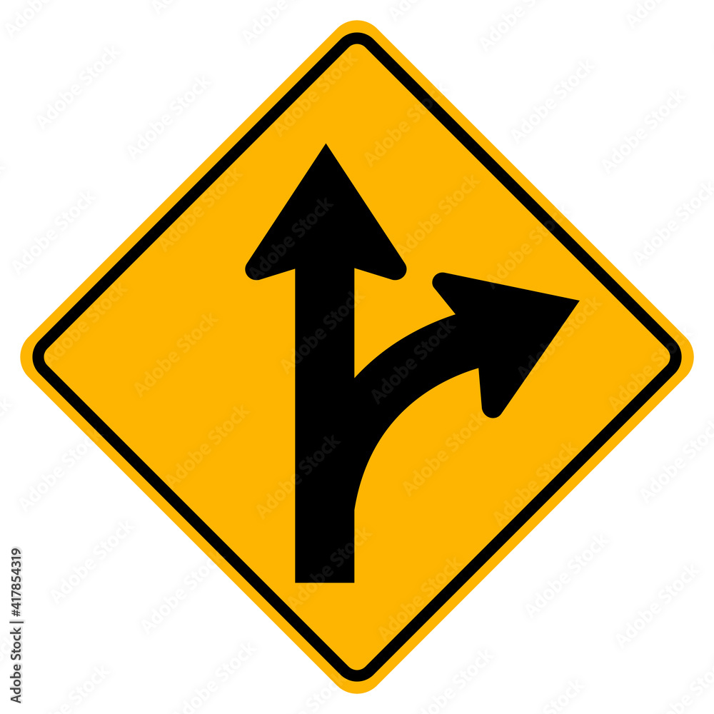 Proceed Straight or Turn Right Road Sign Proceed Straight or Turn Right Road Sign
