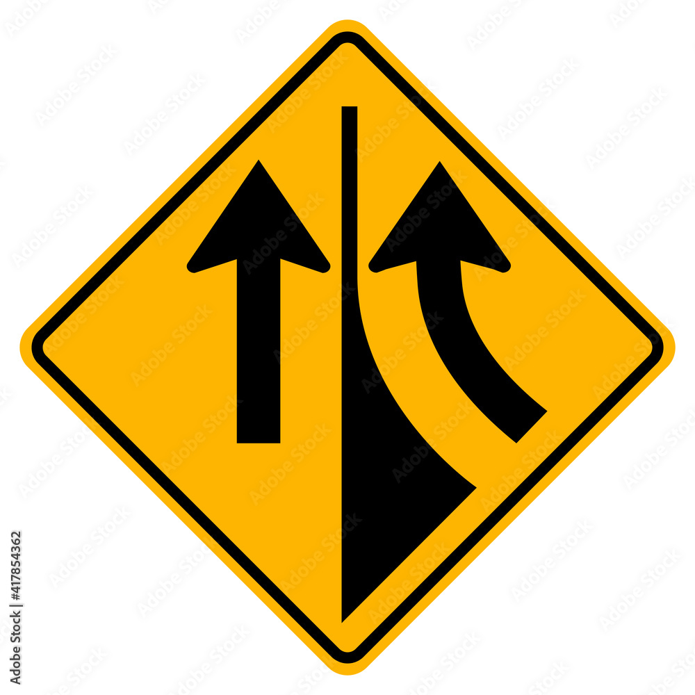 Warning road sign merging from the right Warning road sign merging from the right