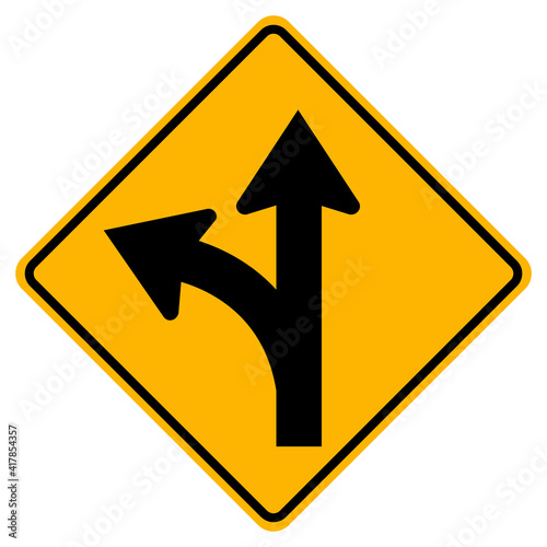 Proceed Straight or Turn left Road Sign © Seetwo