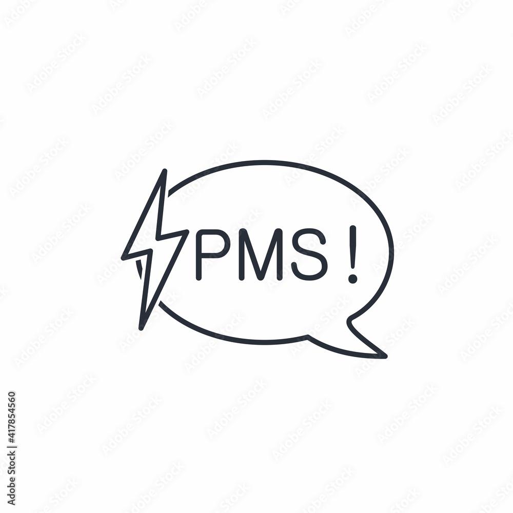Text box labeled Premenstrual Syndrome and Lightning. Vector icon isolated on white background. Text box labeled Premenstrual Syndrome and Lightning. Vector icon isolated on white background.
