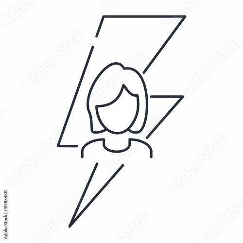 Silhouette of a girl, lightning. The concept of an angry girl, premenstrual syndrome. Vector icon isolated on white background. 
