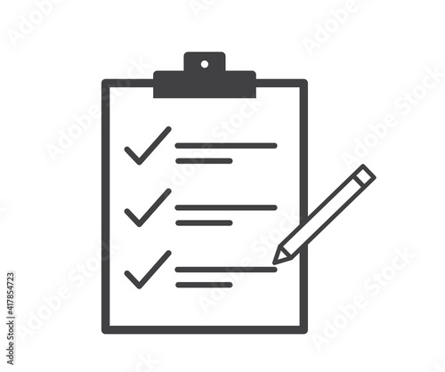 Checklist icon. Clipboard icon on white background. Flat design. Vector illustration.