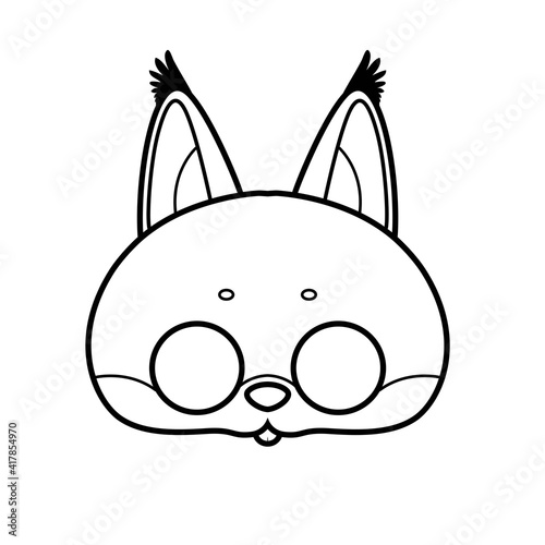 Squirrel mask with eye slits outline for coloring on a white background