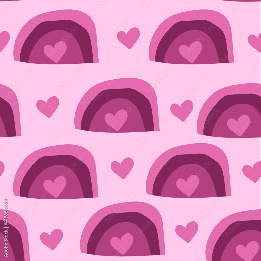 Scandinavian seamless pattern with rainbow and hearts for children clothes, sets of bed-linen, posters, etc