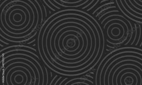 Dark gray hypnotic abstract background. 3d circle shapes overlap layers  hipster style background. Vector illustration.