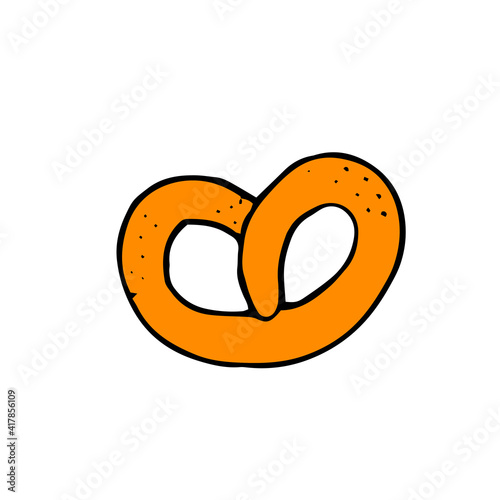 Butter pretzel. Baking for tea. Vector hand-drawn doodle illustration.