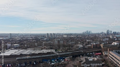 Drone shot over national rail train leaving London photo