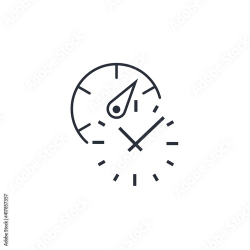 Fototapeta Naklejka Na Ścianę i Meble -  Tachometer and watch dial. Intensity symbol. Vector linear icon isolated on white background.