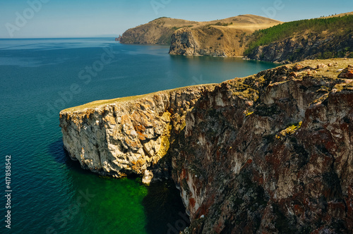 View above big beautiful lake, Baikal lake, Russia photo