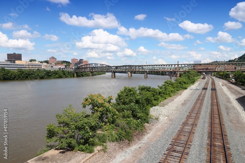 Railway line in Pittsburgh. American city.