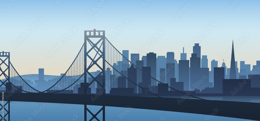 San Francisco cityscape view, California, vector illustration