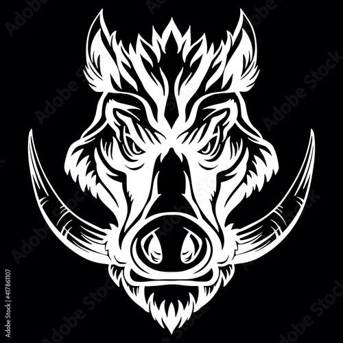 Vector head of mascot boar isolated on black