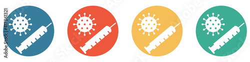 Bunter Banner mit 4 Buttons: Coronavirus Spritze zum Impfen photo