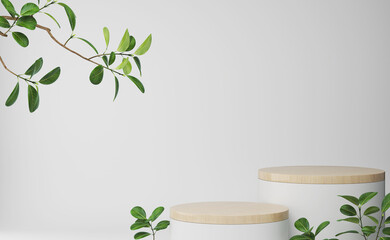 minimal white podium display for cosmetic product presentation, pedestal or platform background