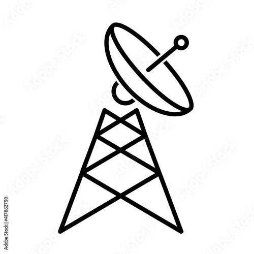 Space radio antenna flat icon. Pictogram for web. Line stroke. Reciever isolated on white background. Vector eps10