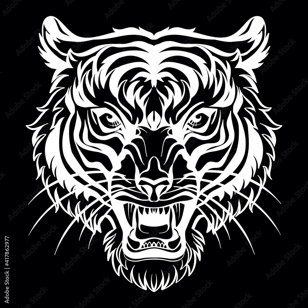 Vector head of mascot tiger isolated on black