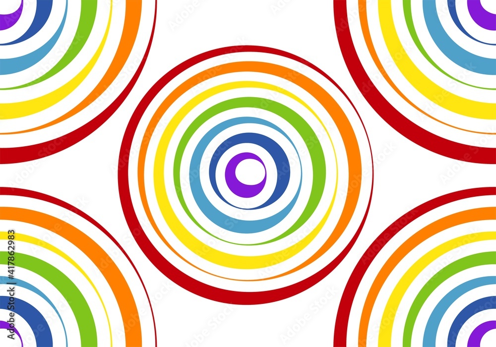 Obraz premium Patrón de arcos iris en círculos concéntricos sobre fondo blanco. Estampado alegre