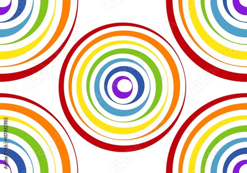 Patrón de arcos iris en círculos concéntricos sobre fondo blanco. Estampado alegre