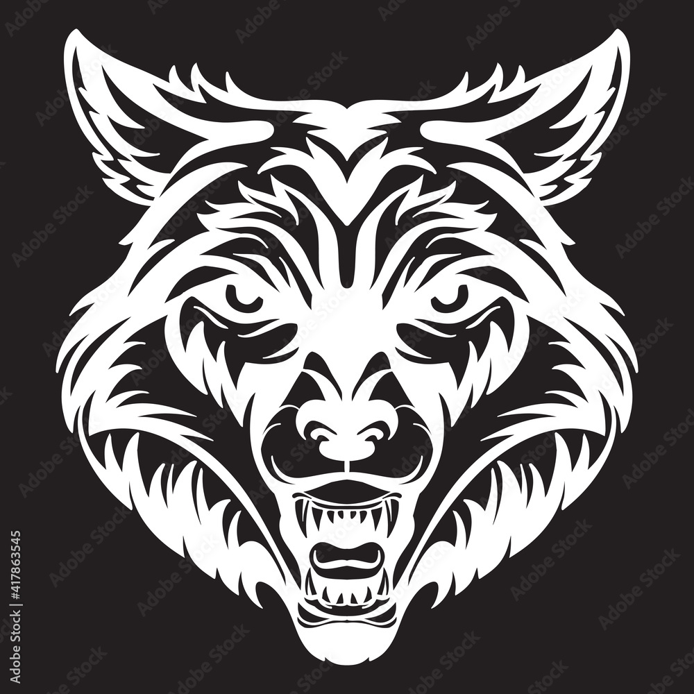 Vector head of mascot wolf isolated on black