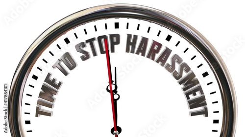 Time to Stop Harassment Clock End No Abusive Behavior Sexual Crime 3d Animation photo