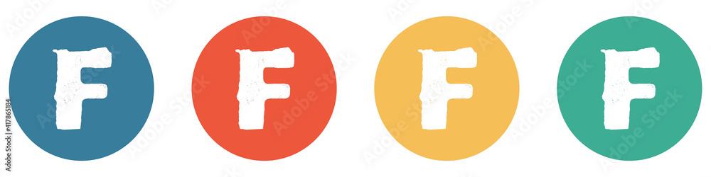 Bunter Banner mit 4 Buttons: Buchstabe F Bunter Banner mit 4 Buttons: Buchstabe F