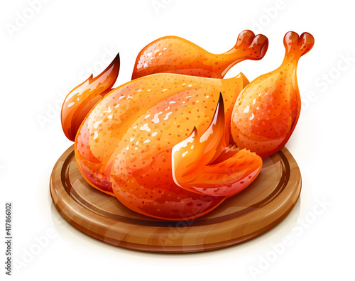 Roasted chicken. Chick meat prepared at grill. Satisfying food, Isolated on white background. Eps10 vector illustration.